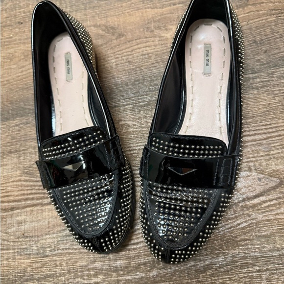 Miu Miu size 38.5 (8) GUC / EUC Black and Silver Studded Loafers - Picture 10 of 16